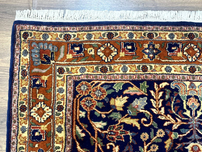 Indo Persian Sarouk Rug 4x6, Blue and Rust Red