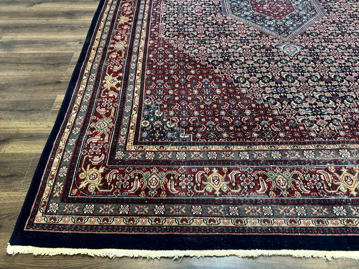 Indo Persian Bidjar Rug 9x12 Wool Handmade Carpet Dark Blue