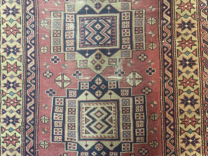 Antique Turkish Sparta Rug 3x6 Handmade Wool Kilim With Caucasian Kazak Pattern