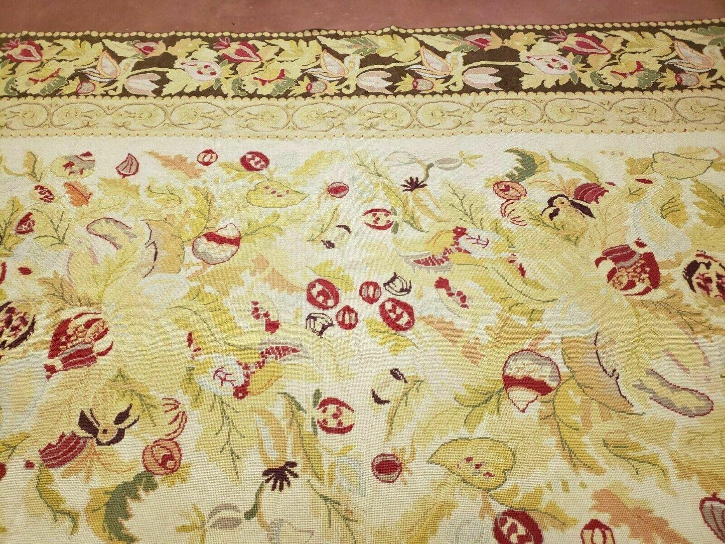 Handmade Chinese Needlepoint Wool Rug 9x11 Floral Rose Garden Chic Decor
