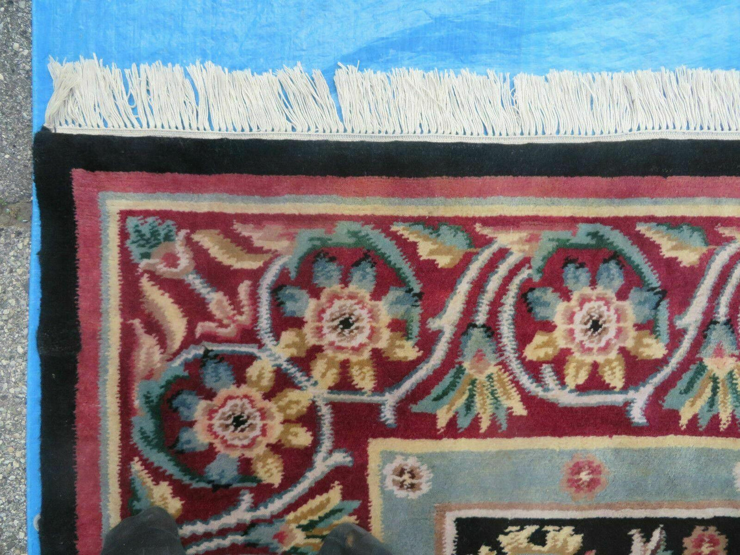 Vintage Chinese Aubusson Hand Knotted Wool Rug 9 By 12 Feet Black