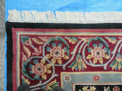 Vintage Chinese Aubusson Hand Knotted Wool Rug 9 By 12 Feet Black