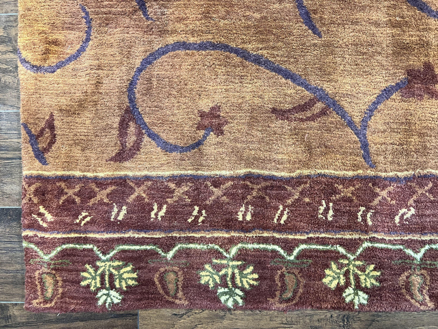 Vintage Hand Tufted Wool Silk Rug 5x8 Rust And Maroon Area Carpet