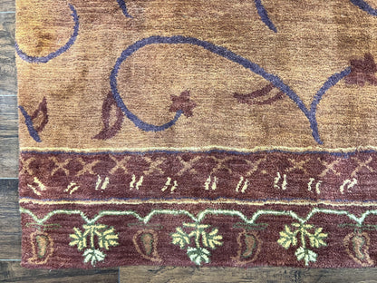 Vintage Hand Tufted Wool Silk Rug 5x8 Rust And Maroon Area Carpet