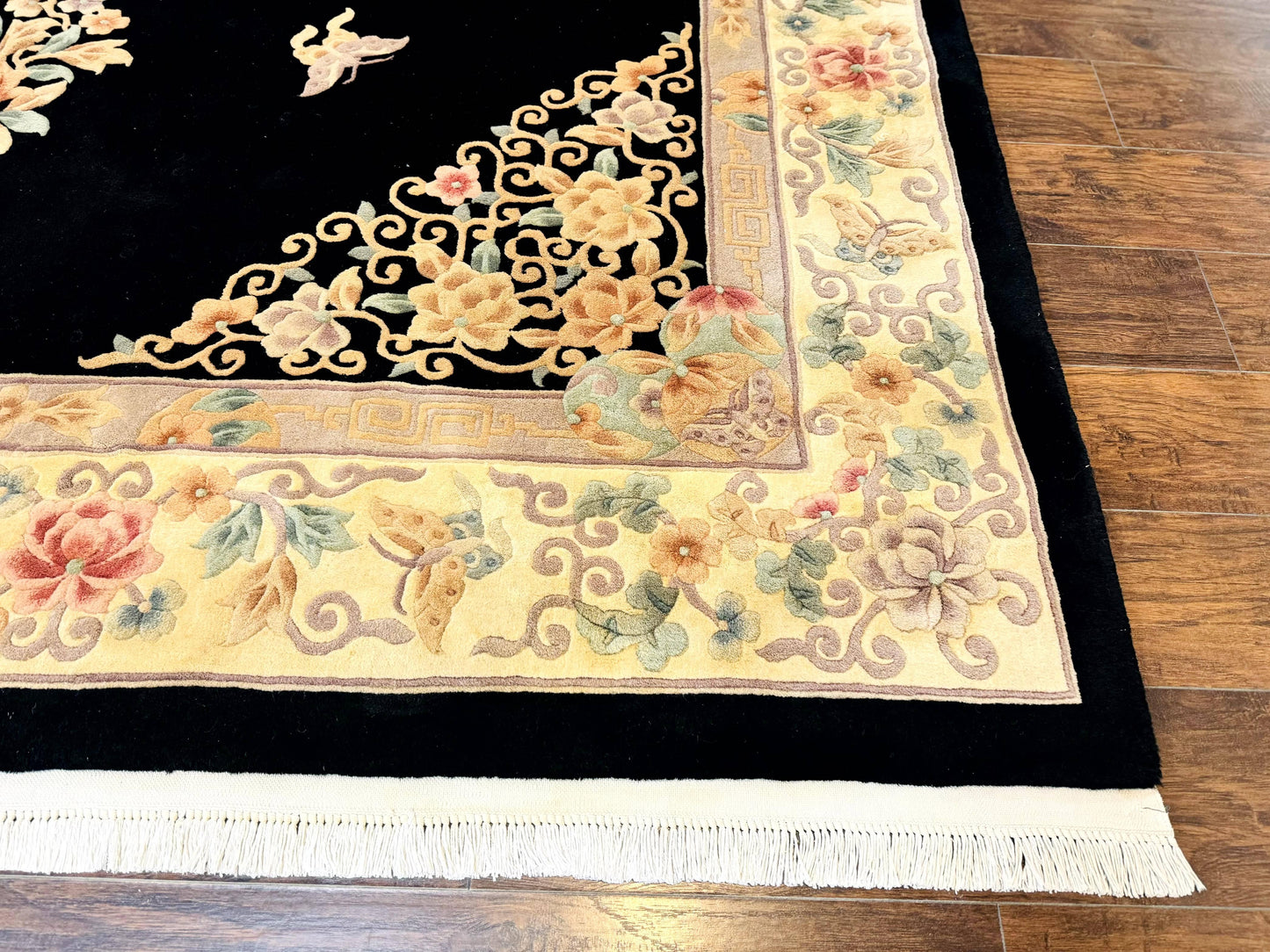 Chinese Wool Rug Hand Knotted Vintage Floral Medallion 9x12 Oriental Carpet