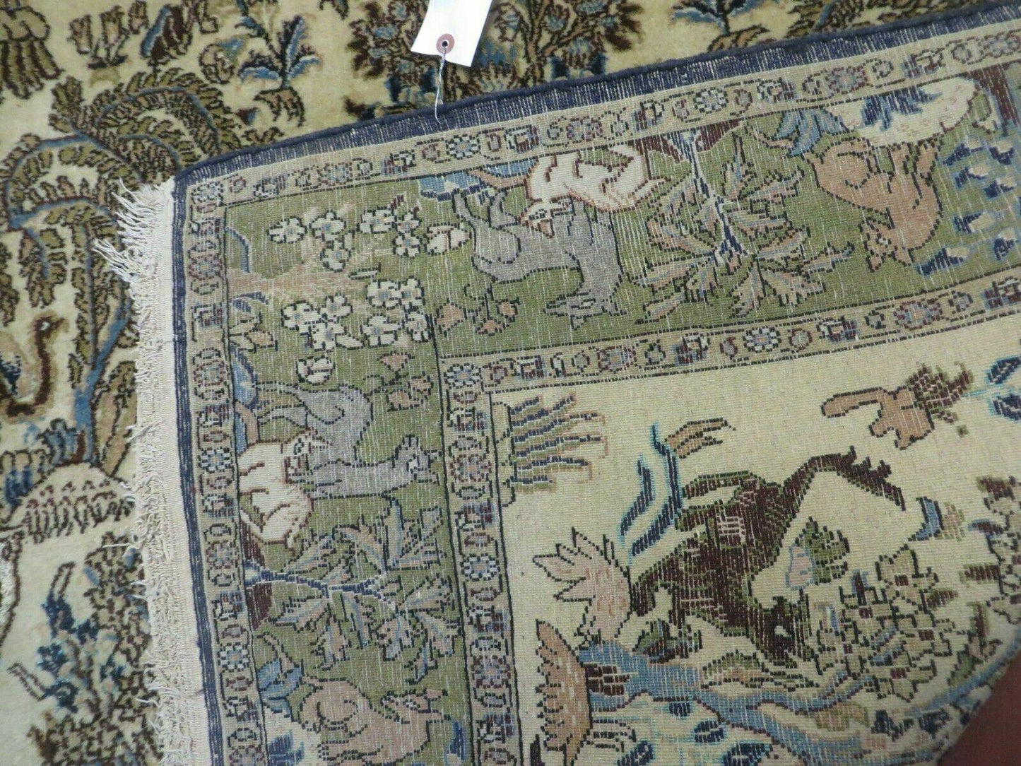 Handmade India Tree Of Life Rug Wool Silk 4x6 Oriental Pictorial Birds Deer Vintage 1960s