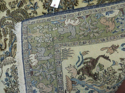 Handmade India Tree Of Life Rug Wool Silk 4x6 Oriental Pictorial Birds Deer Vintage 1960s