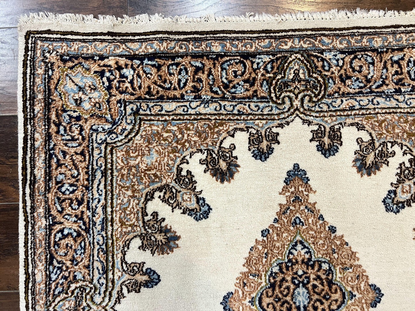 Persian Kirman Square Rug 4x4 Handmade Wool Hand Knotted Semi Open Field