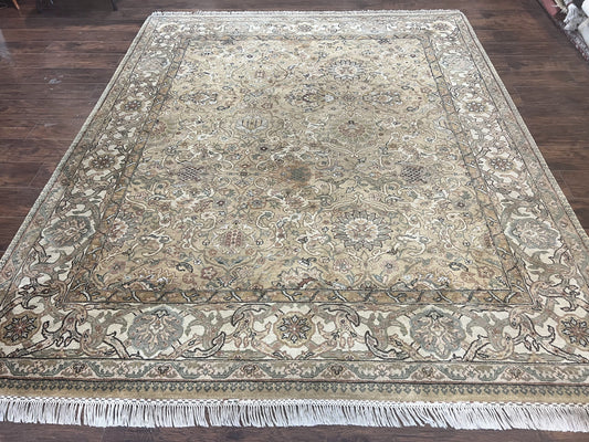Indo Mahal Rug 8x10 Handmade Wool Indo Persian Carpet With Floral Olive Green Accents