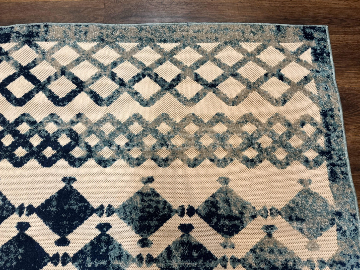 Modern Rug 8x10 Abstract Wool Turkish Area Rug In Oat And Blue Raised Pattern