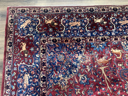 Antique Indo Persian Kerman Rug 9x12 Hand Knotted Wool Tree Of Life Floral Medallion