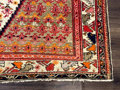 Antique Persian Malayer Rug 4x7 Tribal Senneh Geometric Diamond Design