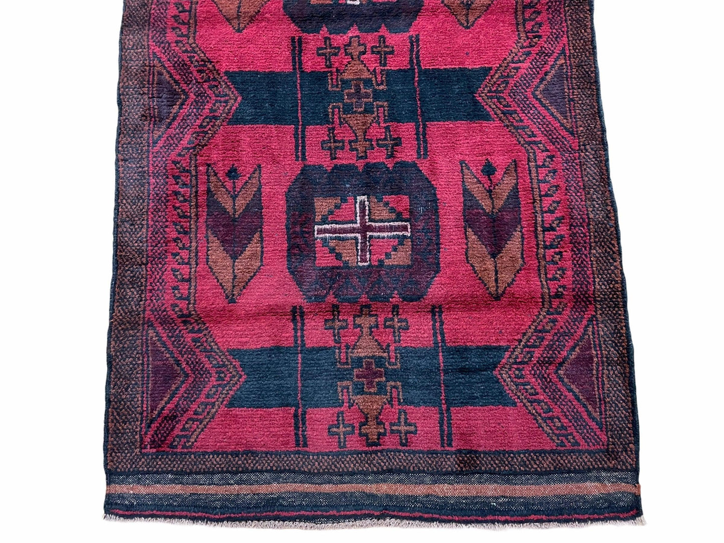 Balouchi Rug Vintage Hand Knotted Afghan Wool Tribal Area Rug Red Black