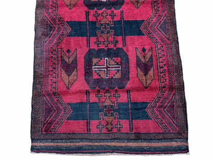 Balouchi Rug Vintage Hand Knotted Afghan Wool Tribal Area Rug Red Black