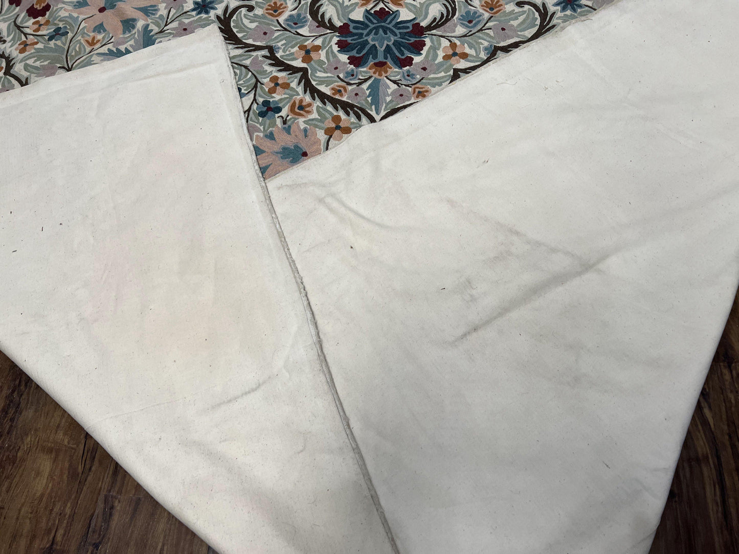 Hand Stitched Wool Rug Chain Stitched 9x12 Vintage Indian Medallion Rug