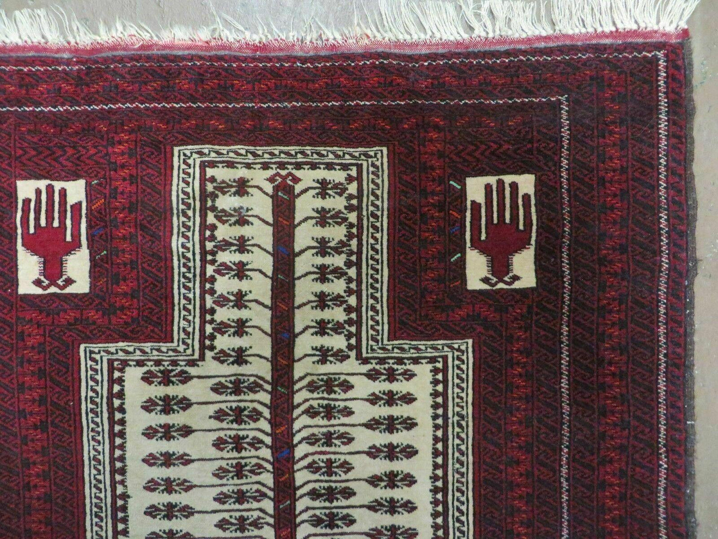 Antique Turkoman Balouchi Khamseh Prayer Rug Hand Knotted 3x5 Wool