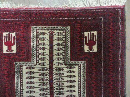 Antique Turkoman Balouchi Khamseh Prayer Rug Hand Knotted 3x5 Wool