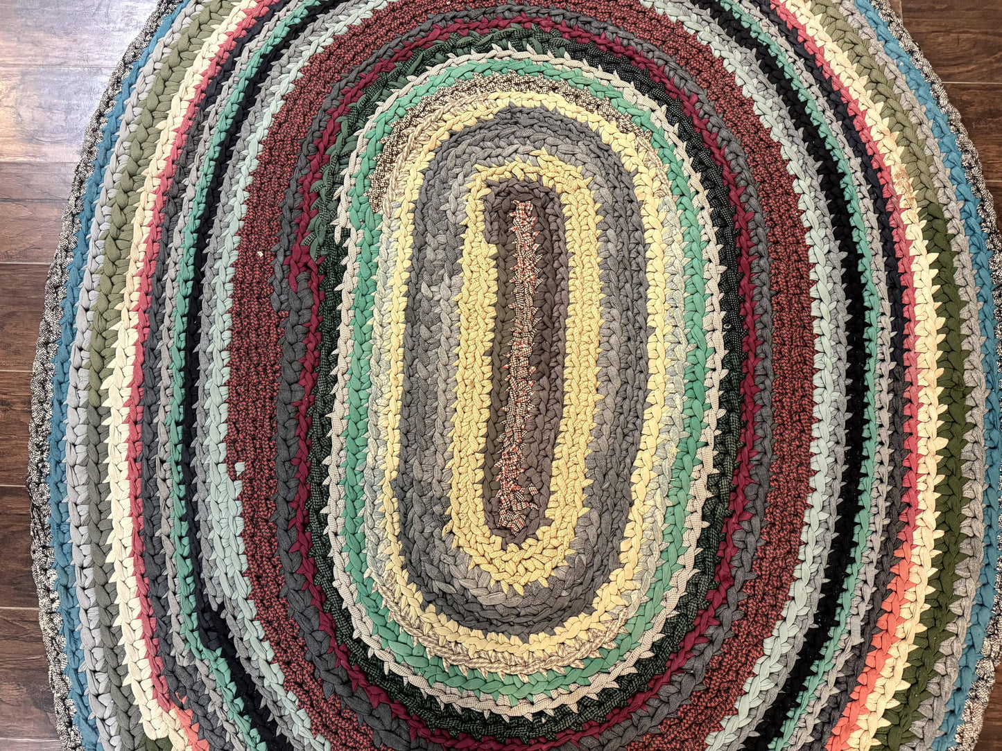 Antique Braided Wool Rug 5x7 Oval Multicolor Handmade American Carpet