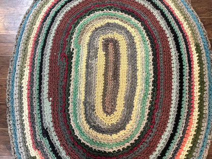 Antique Braided Wool Rug 5x7 Oval Multicolor Handmade American Carpet
