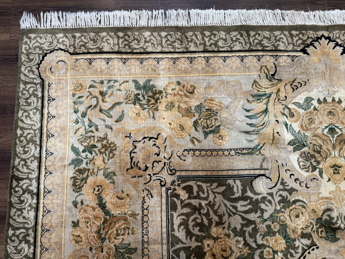 Aubusson Rug 8x10 Hand Knotted Wool Floral Savonnerie Design