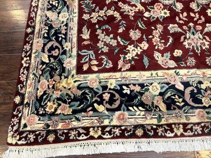 Indo Persian Rug 8x10 Handmade Wool With Floral Bird Pictorials In Maroon And Navy