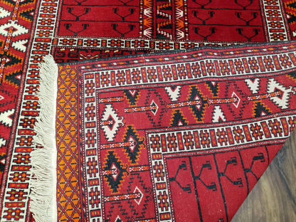 Turkoman Rug Antique 4x5 Handmade Wool Red Tribal Persian Tekkeh Ersari