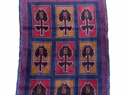 Balouchi Afghan Rug Vintage Handmade Tribal Wool 3x5 Blue Red
