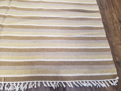 New Indian Striped Blanket, Multicolor Earthern Tones Kilim Rug, Wool Handmade South American Style Blanket, Queen Sized Bedspread 5x8 - 6x8