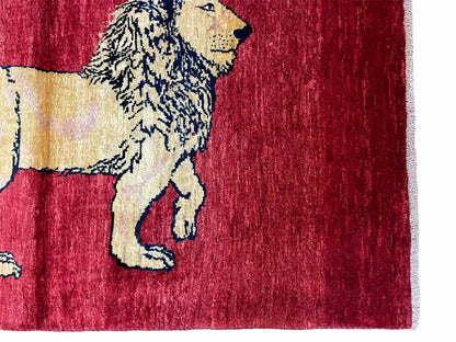 Handmade Hand Knotted Wool Rug Lion Pictorial 3x5 Vintage New