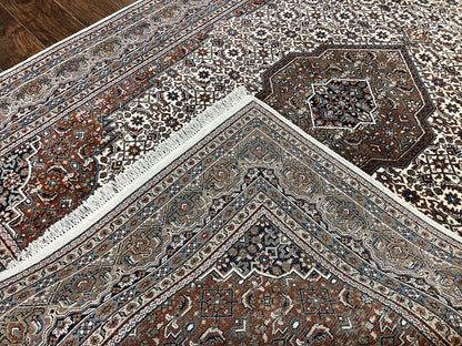 Indo Persian Rug 7x10 ft, Hand Knotted Wool Vintage Oriental Carpet 7 x 10, Traditional Handmade Herati Bidjar Cream Rug, Medallion Rug