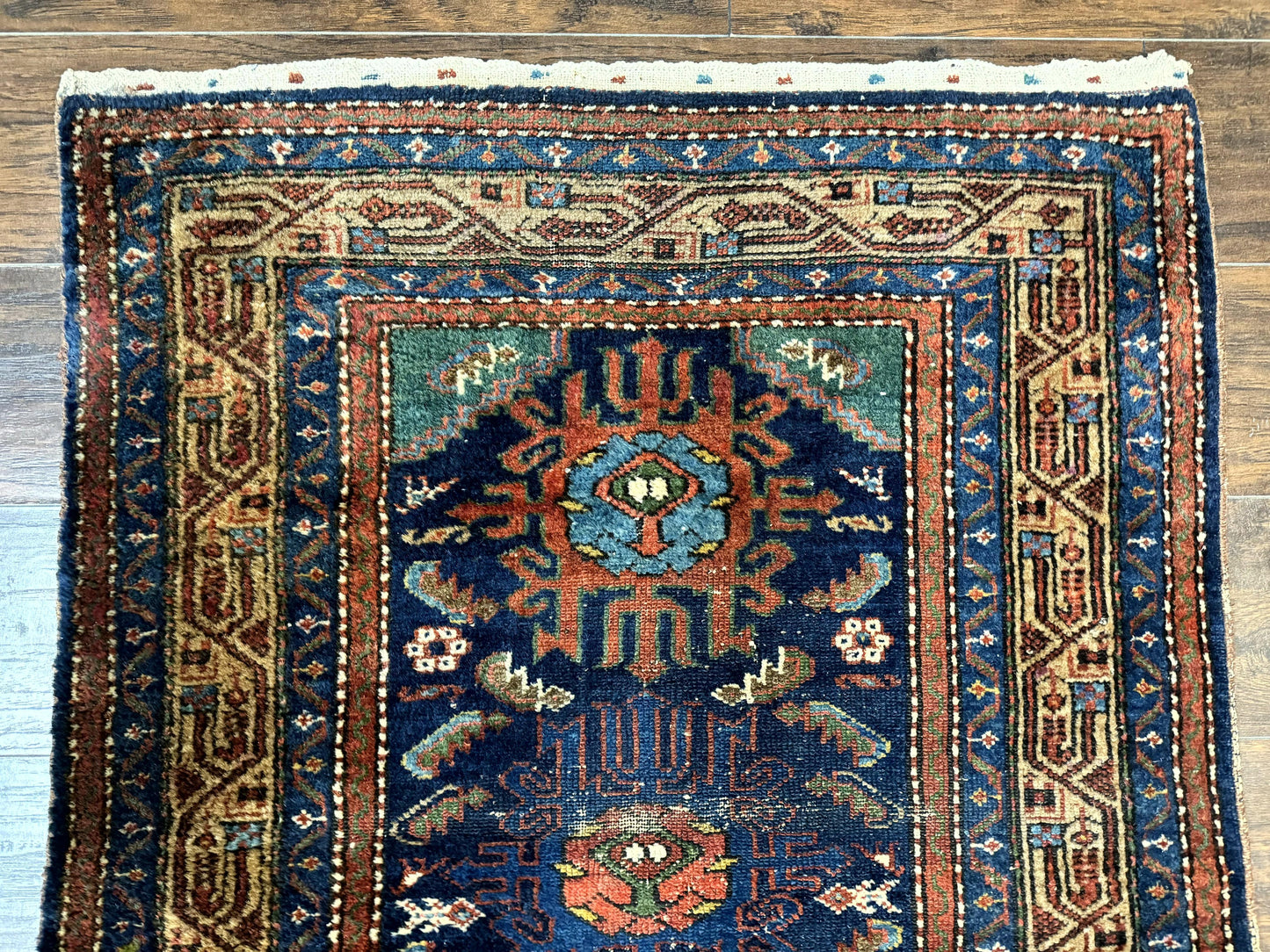 Antique Persian Sarab Runner 3x17, Blue Persian Runner Rug, Long Handmade Wool Carpet for Hallway, Rare, Tribal