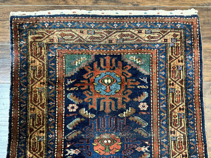 Antique Persian Sarab Runner 3x17, Blue Persian Runner Rug, Long Handmade Wool Carpet for Hallway, Rare, Tribal