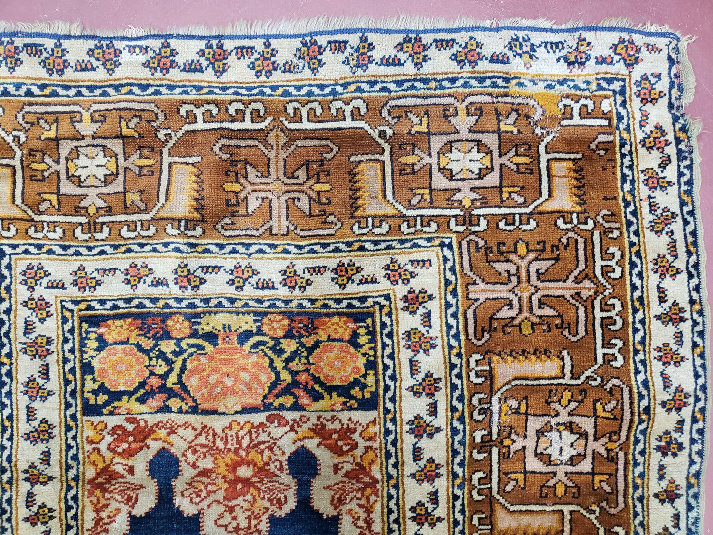 Ghiordes Prayer Rug Antique Turkish Anatolian Twin Mihrabs Collectible Oriental Rug