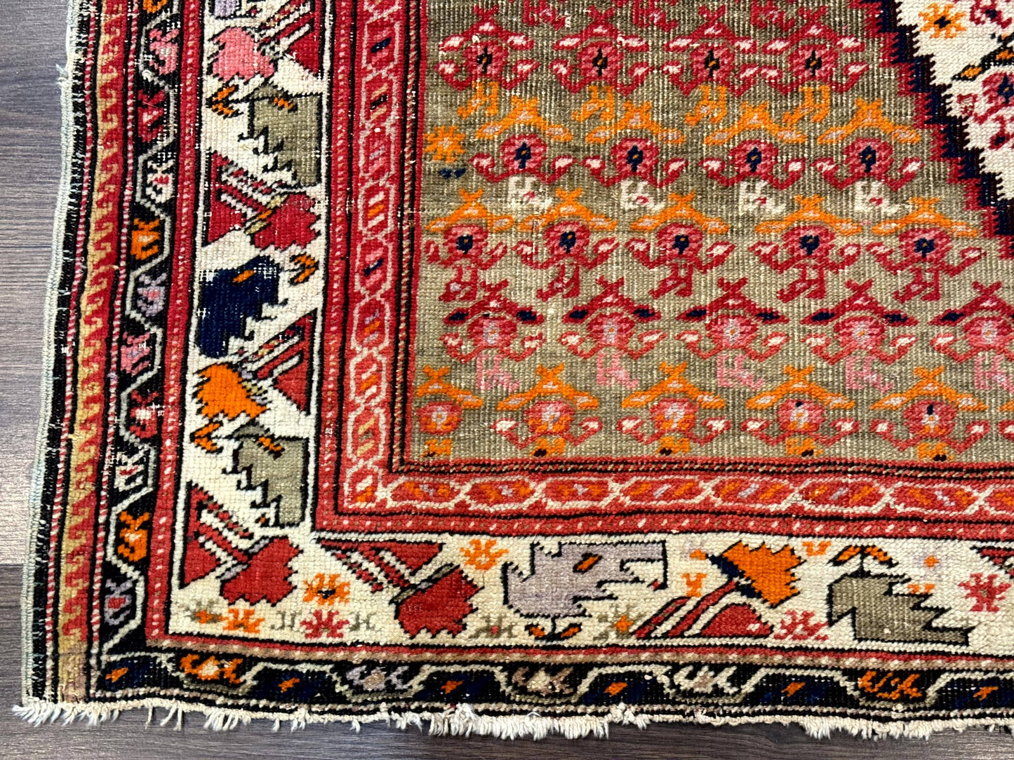 Antique Persian Malayer Rug 4x7 Tribal Senneh Geometric Diamond Design