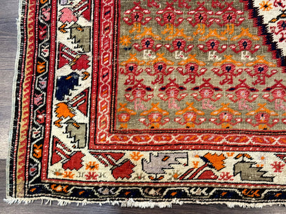 Antique Persian Malayer Rug 4x7 Tribal Senneh Geometric Diamond Design