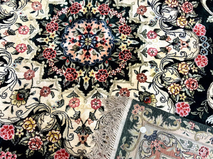 Kashmiri Silk Rug 9x12 Vintage Hand Knotted Carpet For Elegant Interiors