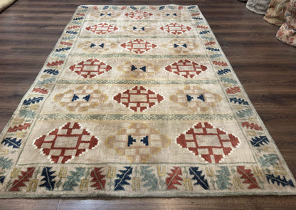 Geometric Design Area Rug 5x8, Beige and Rust Red
