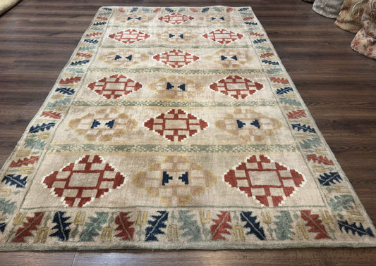 Geometric Design Area Rug 5x8, Beige and Rust Red