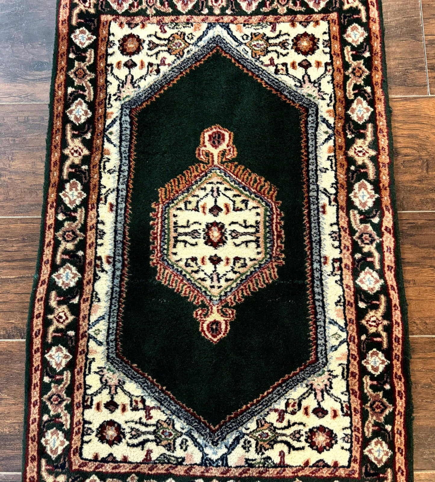 Indo Persian Rug Small Dark Green Hand Knotted Vintage Bidjar Area Rug 2x3