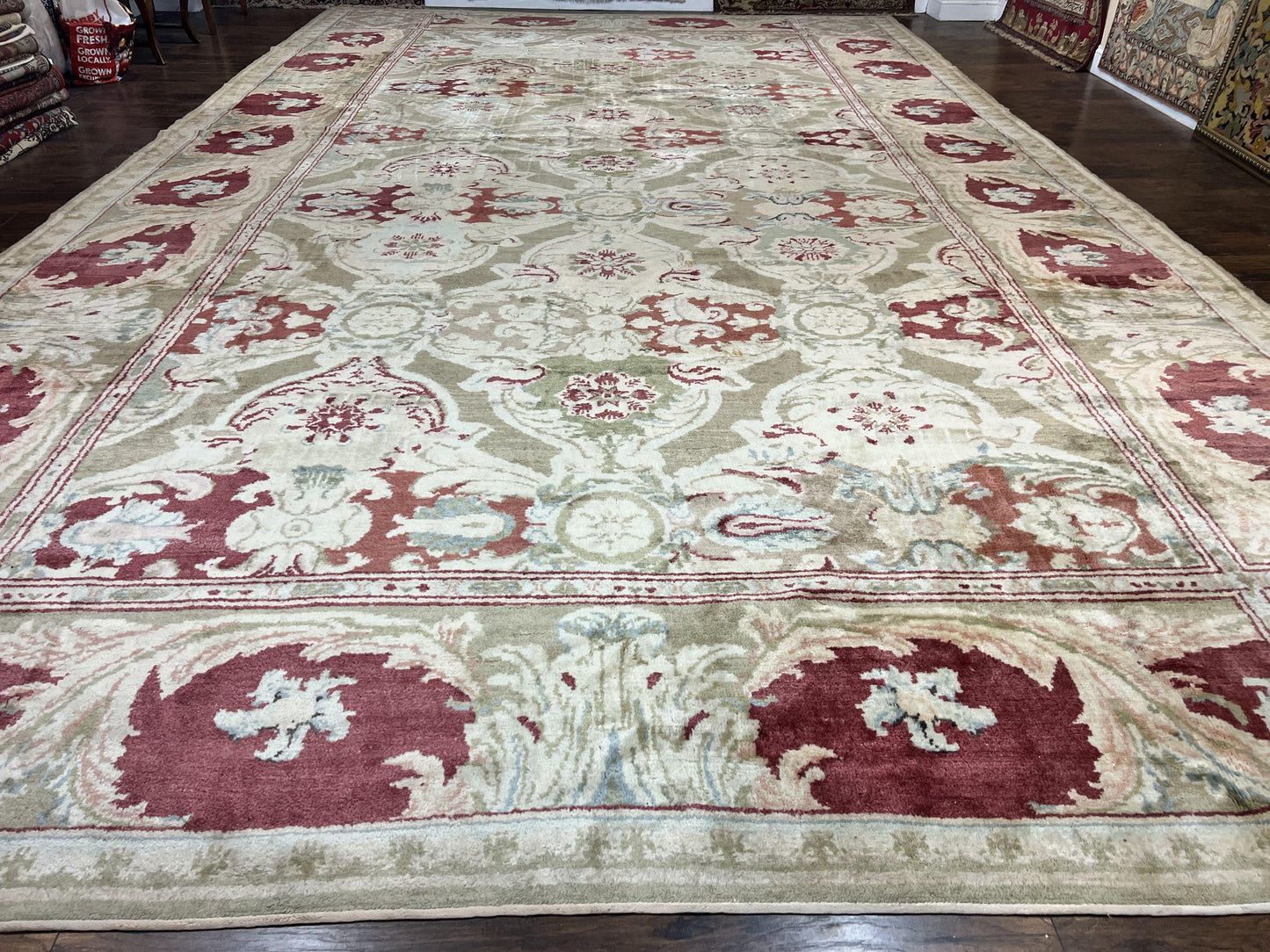 Large Egyptian Oushak Rug 12x21, Wool Handmade Vintage Carpet, Allover Pattern, Oversized 12 x 21 ft Traditional Rug