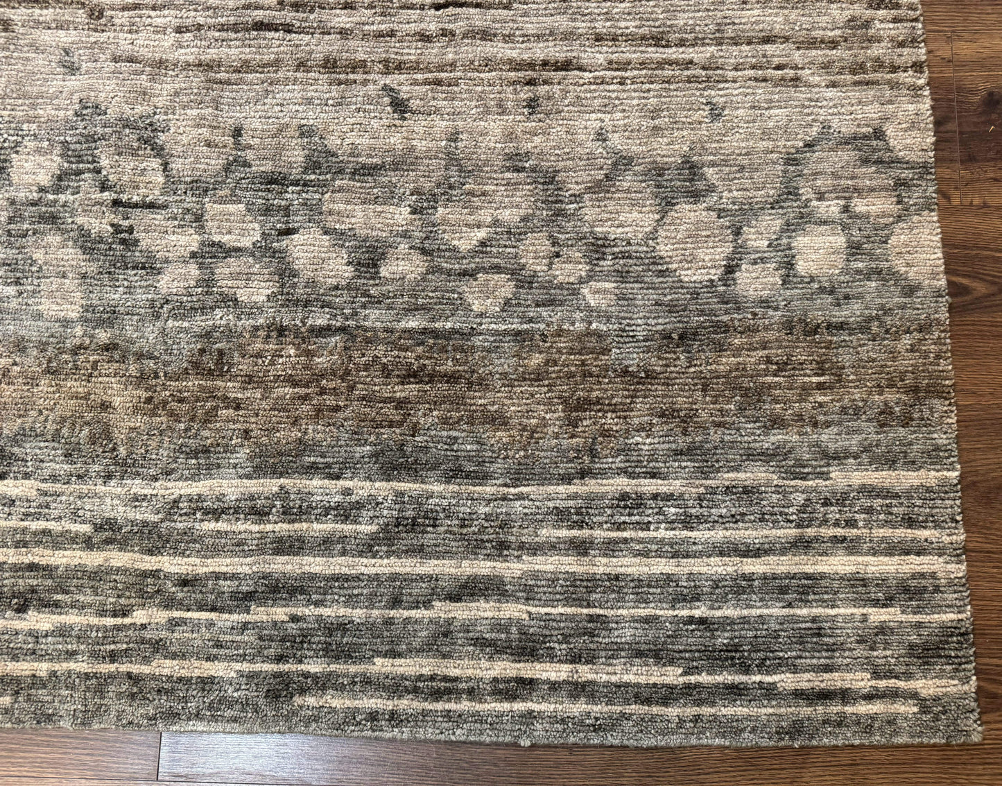 Modern Tibetan Wool Rug 8x10, Abstract, Contemporary, Handmade, Gray, Stripes