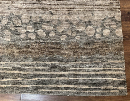 Modern Tibetan Wool Rug 8x10, Abstract, Contemporary, Handmade, Gray, Stripes