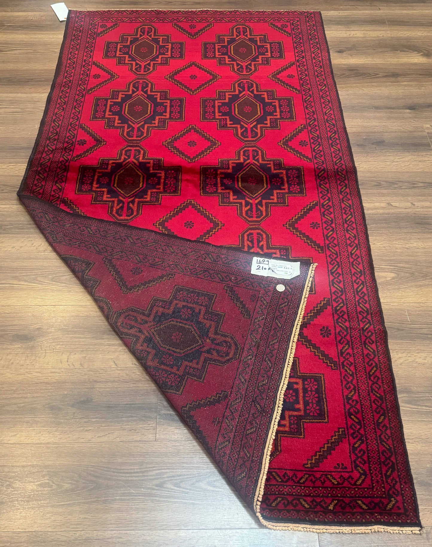 Balouch Afghan Rug 4x7 Hand Knotted Wool Contemporary Tribal Carpet Red And Navy