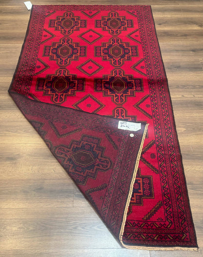 Balouch Afghan Rug 4x7 Hand Knotted Wool Contemporary Tribal Carpet Red And Navy