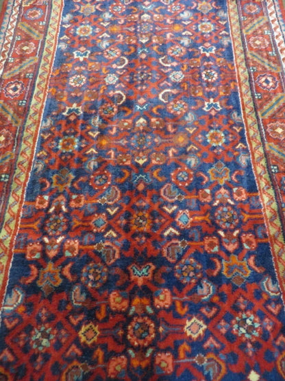3' 6" X 10' 4" Antique Handmade India Floral Oriental Wool Runner Rug # 128