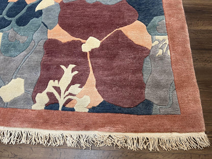 Modern Tibetan Rug Hand Knotted Wool Carpet 6x8 Multicolor Floral Abstract Pattern