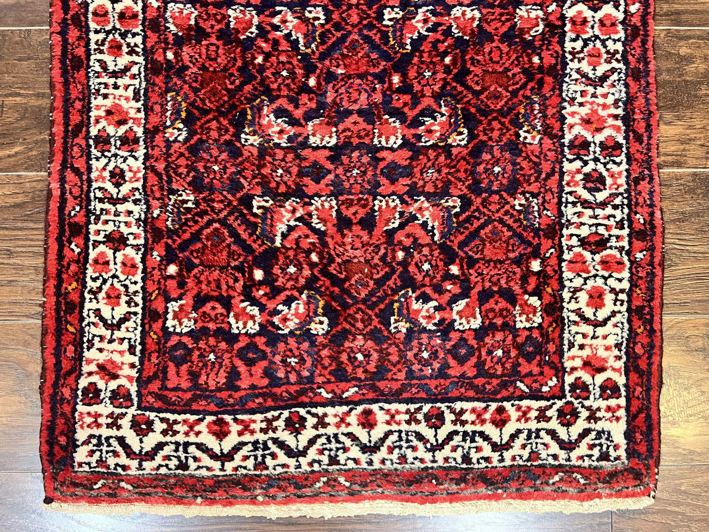 Persian Tribal Runner 3 x 9, Hamadan Dargazin Rug, Dark Blue and Red Wool Hand Knotted Hallway Rug, Vintage Antique Oriental Runner, 9ft Long Runner, Herati