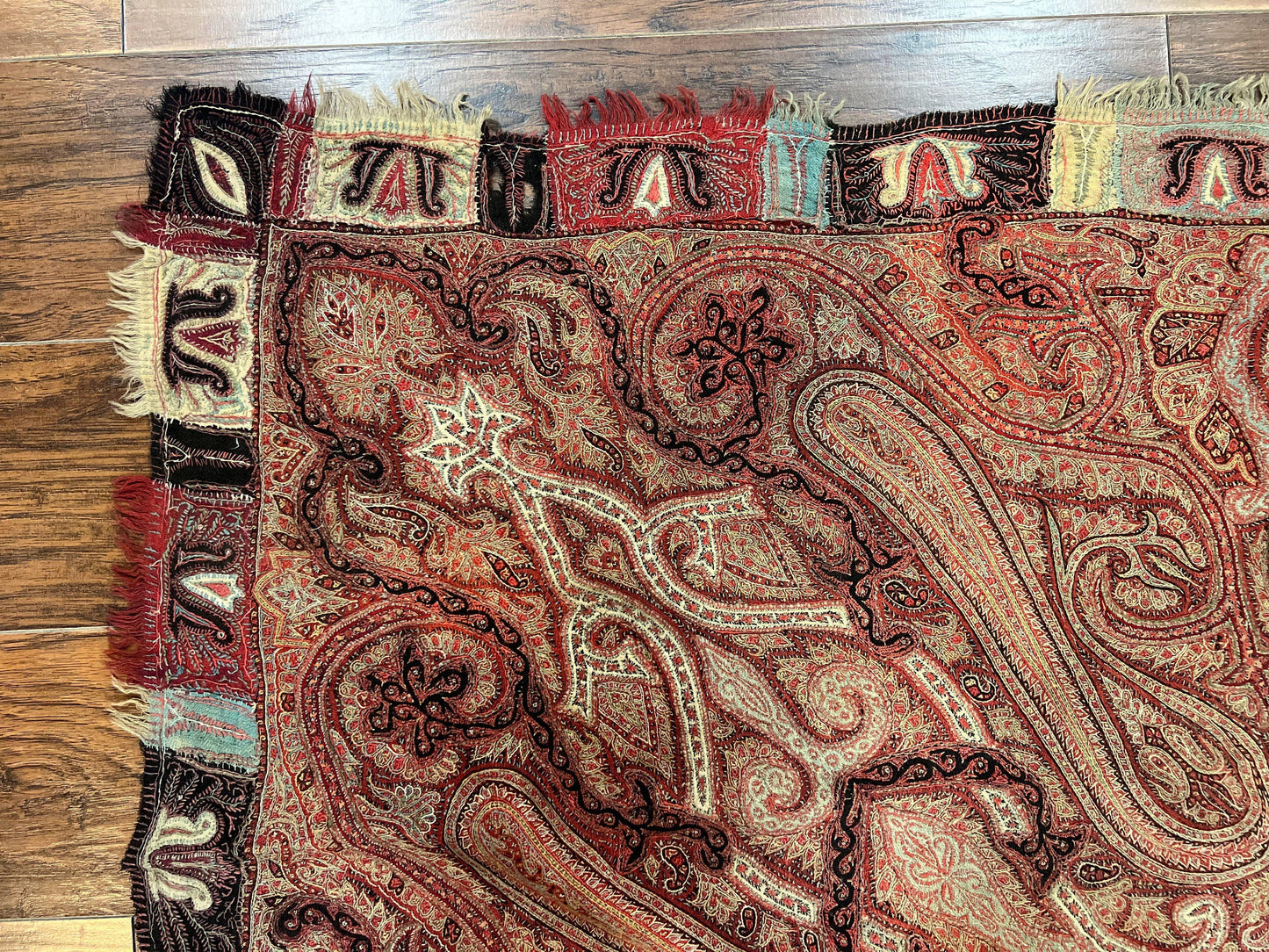 Antique Kashmiri Shawl Handwoven Wool Needlework Signed By Masterweaver Rare