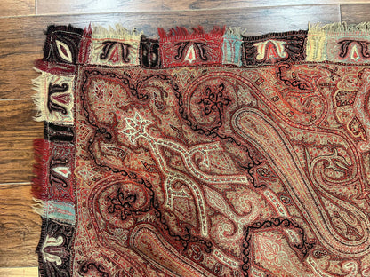 Antique Kashmiri Shawl Handwoven Wool Needlework Signed By Masterweaver Rare