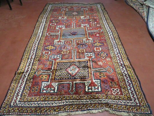 Antique Moroccan Hand Knotted Runner Rug Three Foot Seven Inch By Eight Foot Nine Inch Red Tribal Geometric